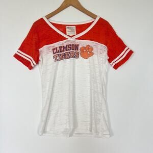 Pressbox Retro Clemson Tigers Orange White V-Neck Baby Tee Shirt T-shirt